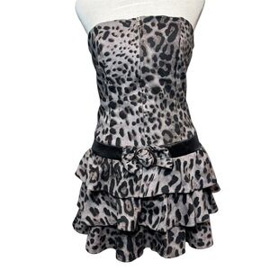 Leopard Print Strapless Ruffle Y2K Tube Women’s Small Mcbling Emo 2000s Dress